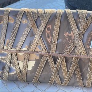 Foley & Corinna _ Taupe Clutch with Gold Braided Straps